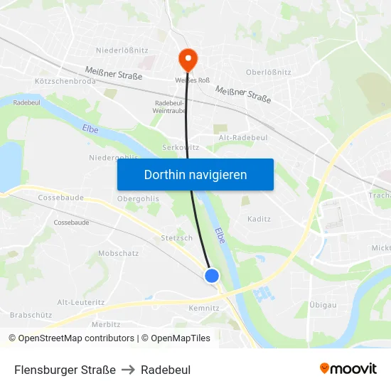 Flensburger Straße to Radebeul map