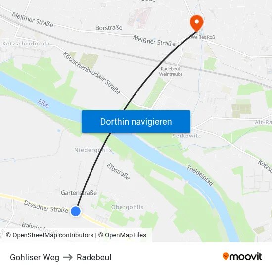 Gohliser Weg to Radebeul map