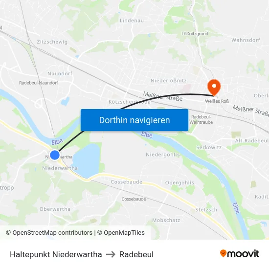 Haltepunkt Niederwartha to Radebeul map
