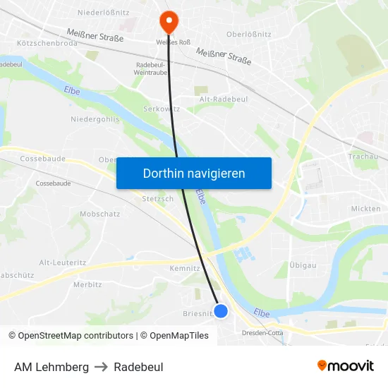 AM Lehmberg to Radebeul map