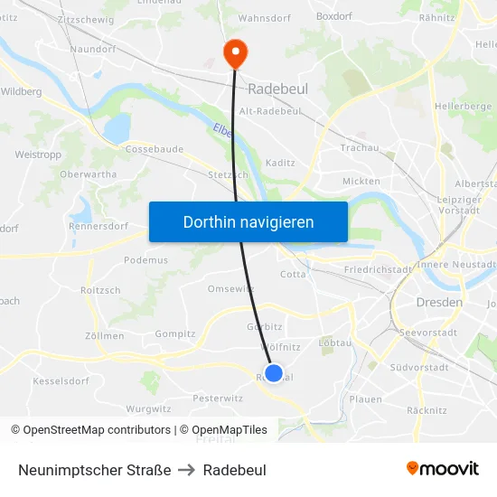 Neunimptscher Straße to Radebeul map