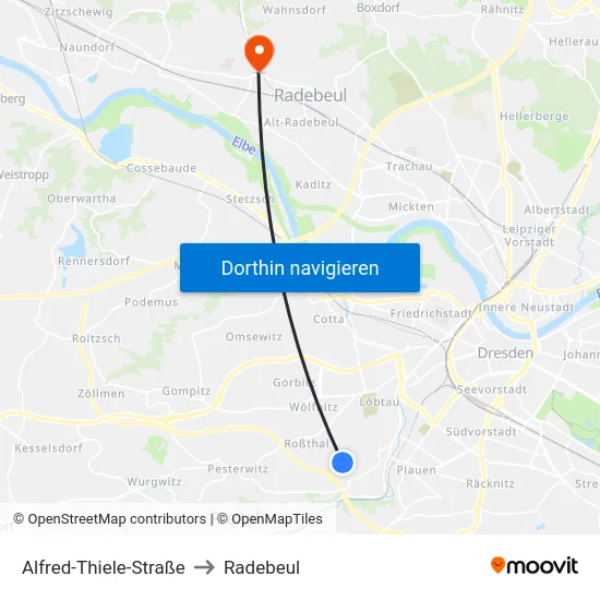 Alfred-Thiele-Straße to Radebeul map