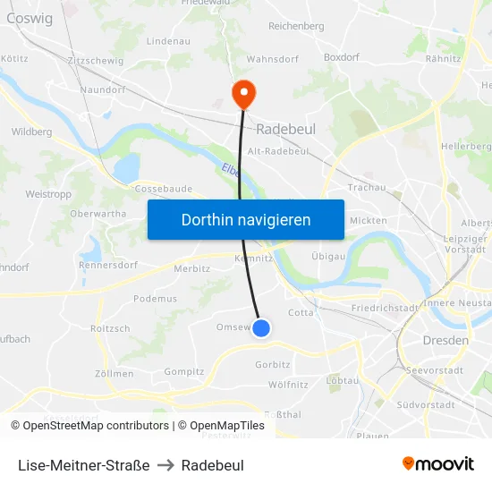 Lise-Meitner-Straße to Radebeul map