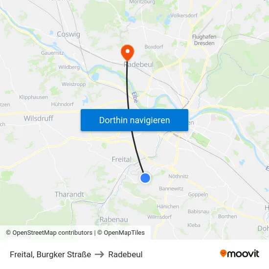 Freital, Burgker Straße to Radebeul map