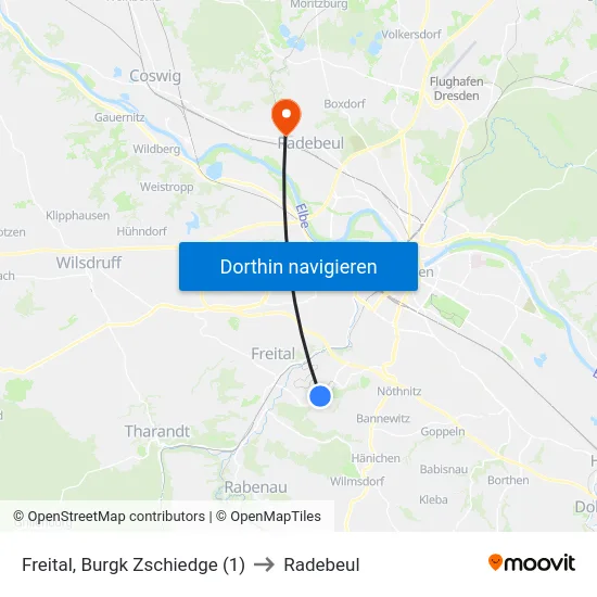 Freital, Burgk Zschiedge (1) to Radebeul map