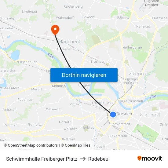 Schwimmhalle Freiberger Platz to Radebeul map