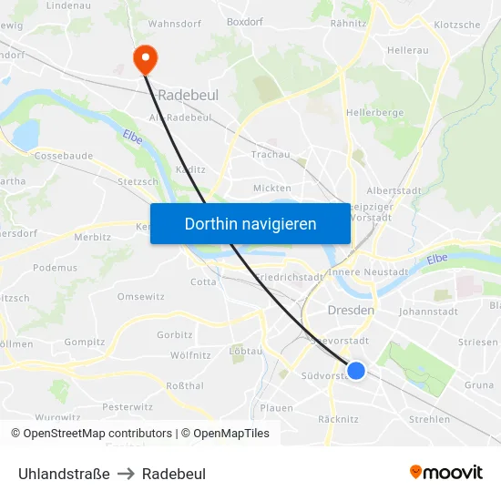 Uhlandstraße to Radebeul map