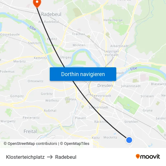 Klosterteichplatz to Radebeul map