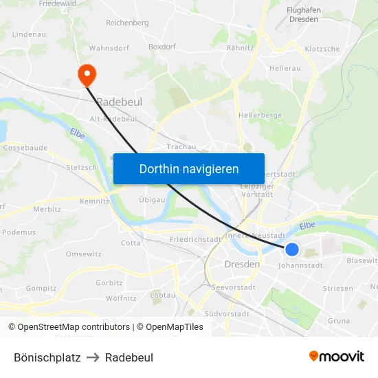 Bönischplatz to Radebeul map