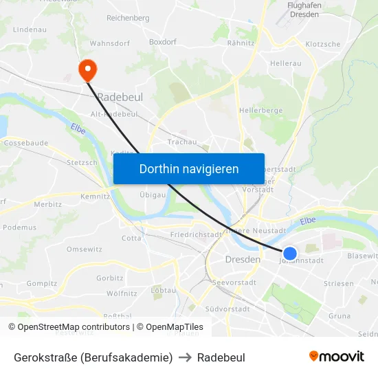 Gerokstraße (Berufsakademie) to Radebeul map