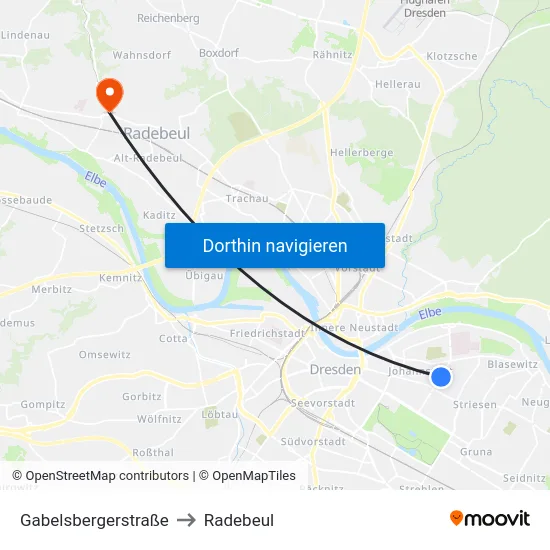 Gabelsbergerstraße to Radebeul map
