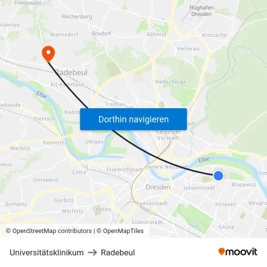 Universitätsklinikum to Radebeul map