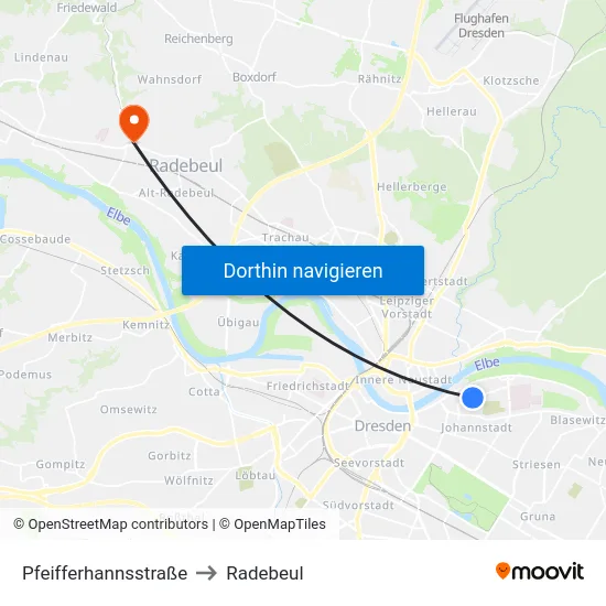 Pfeifferhannsstraße to Radebeul map