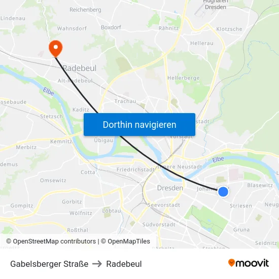 Gabelsberger Straße to Radebeul map