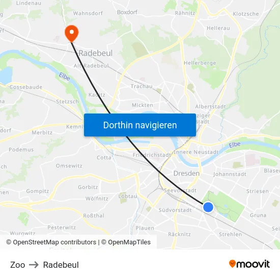 Zoo to Radebeul map