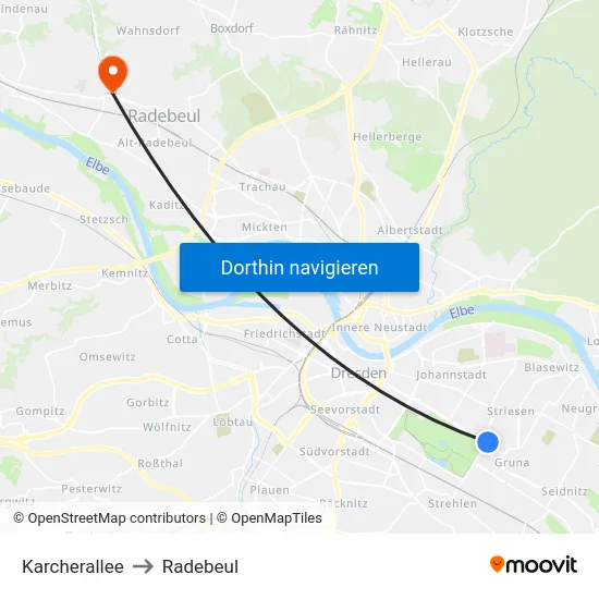 Karcherallee to Radebeul map