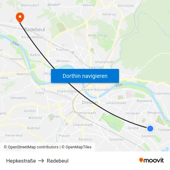 Hepkestraße to Radebeul map
