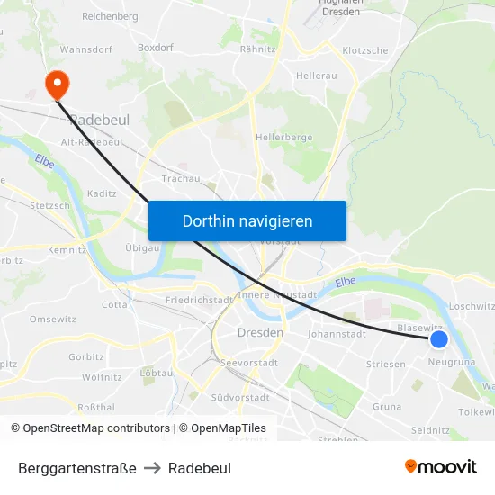 Berggartenstraße to Radebeul map