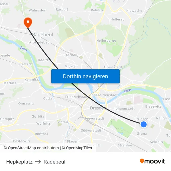 Hepkeplatz to Radebeul map