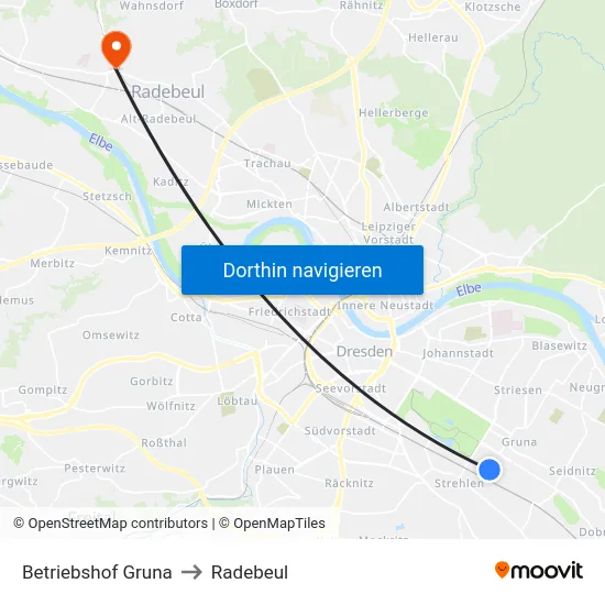 Betriebshof Gruna to Radebeul map