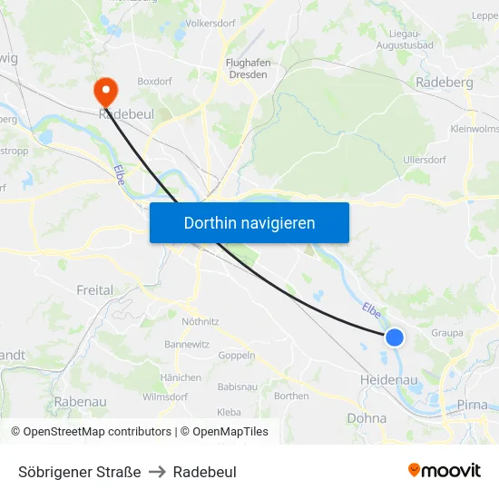 Söbrigener Straße to Radebeul map