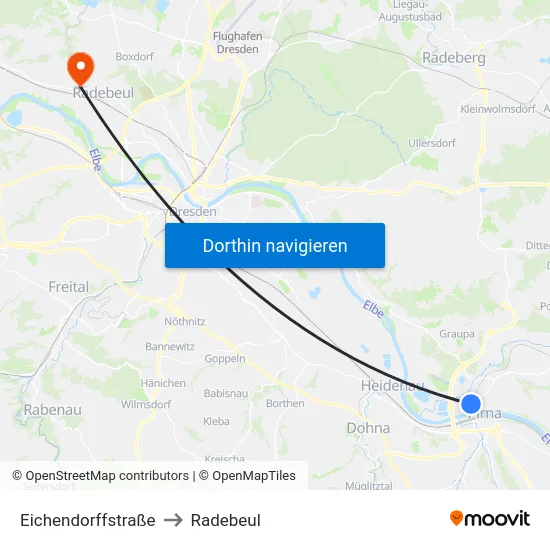 Eichendorffstraße to Radebeul map