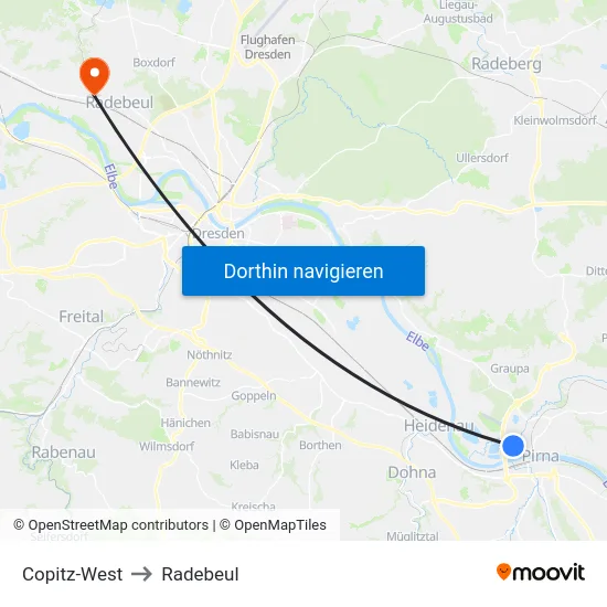 Copitz-West to Radebeul map