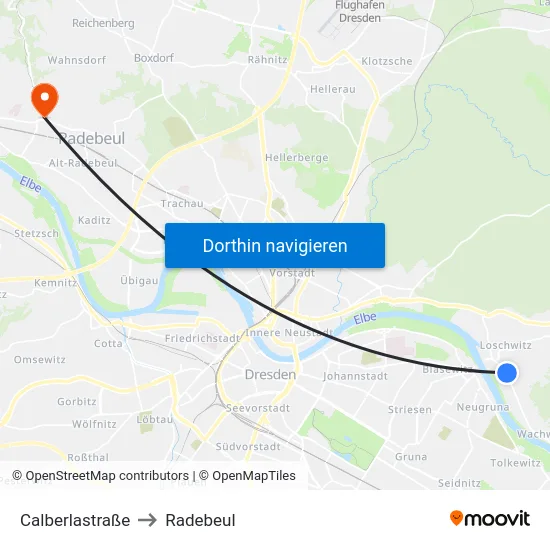Calberlastraße to Radebeul map