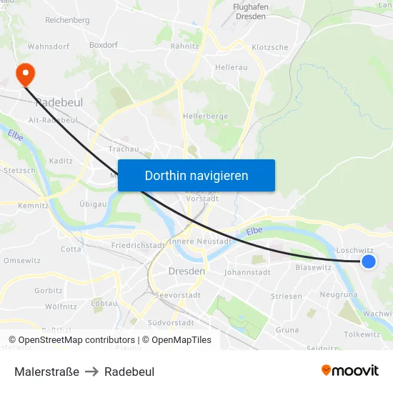 Malerstraße to Radebeul map