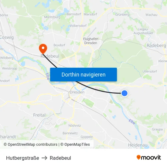 Hutbergstraße to Radebeul map