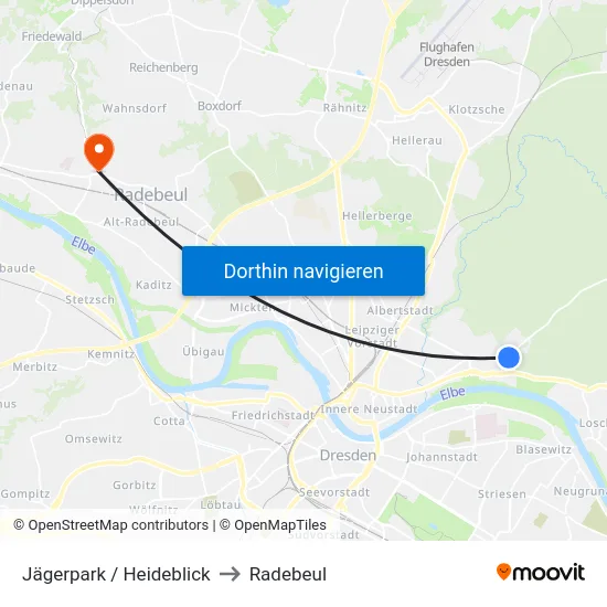 Jägerpark / Heideblick to Radebeul map