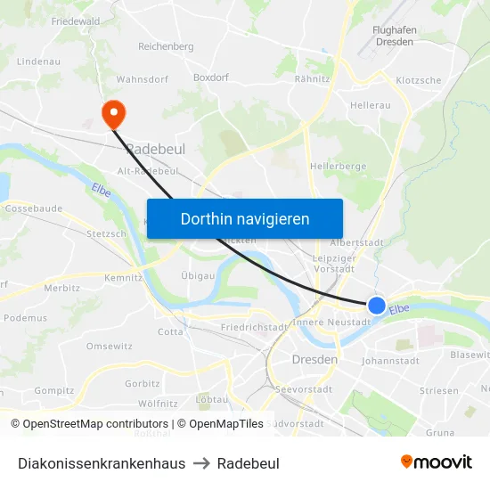 Diakonissenkrankenhaus to Radebeul map