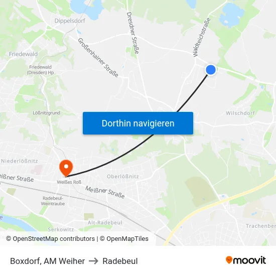 Boxdorf, AM Weiher to Radebeul map