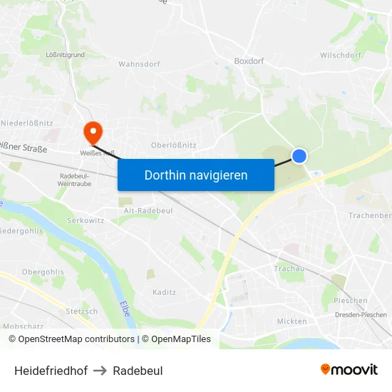 Heidefriedhof to Radebeul map