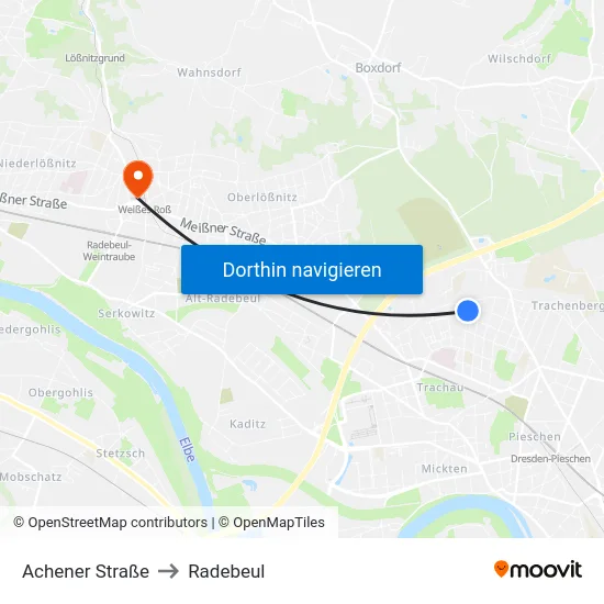 Achener Straße to Radebeul map