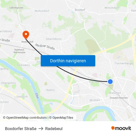 Boxdorfer Straße to Radebeul map