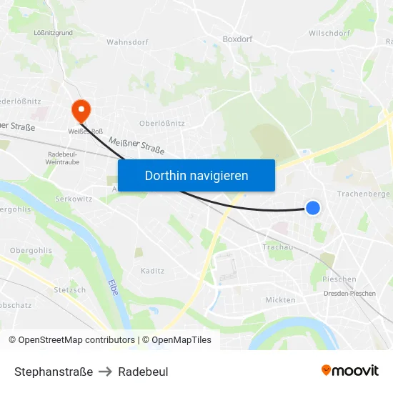 Stephanstraße to Radebeul map