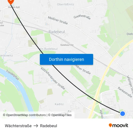 Wächterstraße to Radebeul map