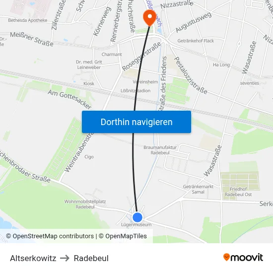 Altserkowitz to Radebeul map