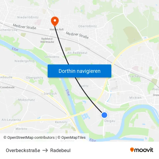 Overbeckstraße to Radebeul map