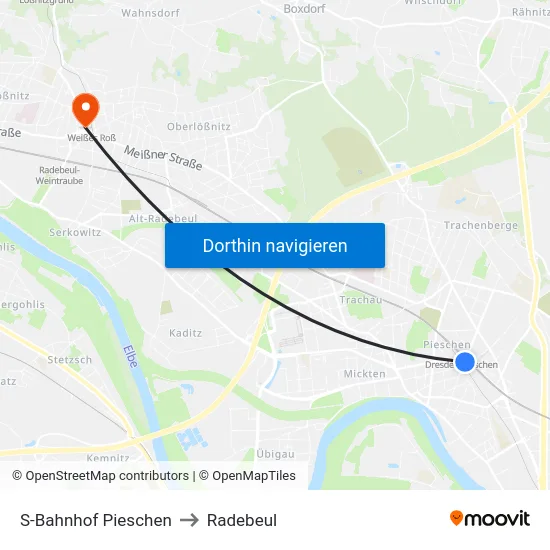 S-Bahnhof Pieschen to Radebeul map