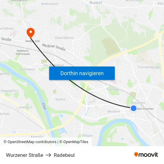 Wurzener Straße to Radebeul map