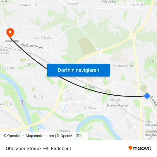 Oberauer Straße to Radebeul map