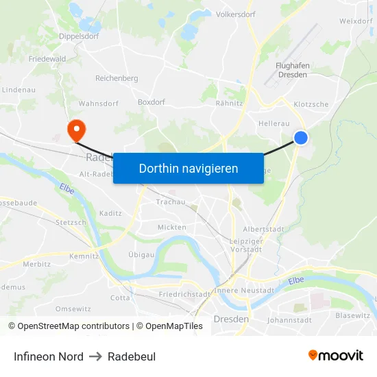 Infineon Nord to Radebeul map