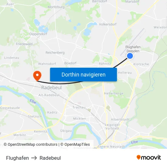 Flughafen to Radebeul map