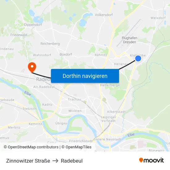 Zinnowitzer Straße to Radebeul map