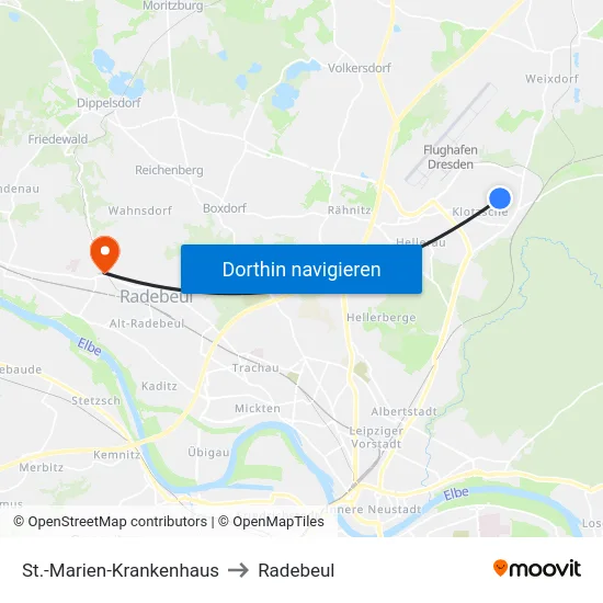 St.-Marien-Krankenhaus to Radebeul map