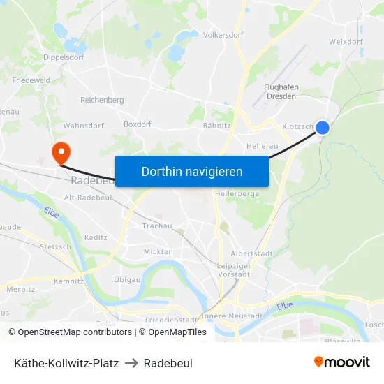 Käthe-Kollwitz-Platz to Radebeul map