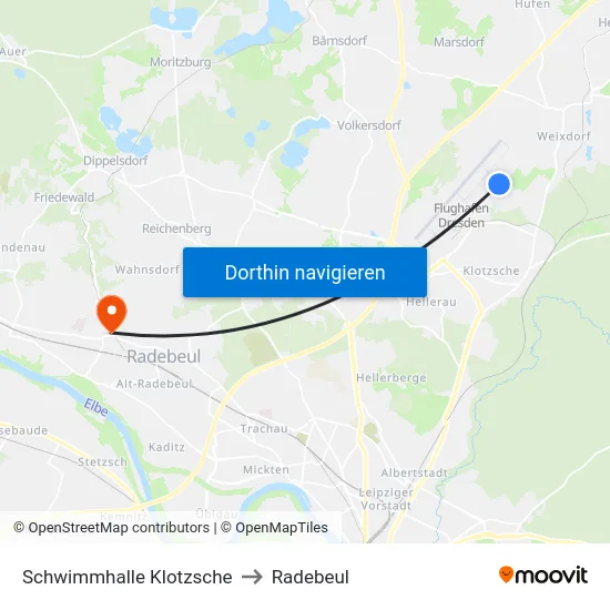 Schwimmhalle Klotzsche to Radebeul map