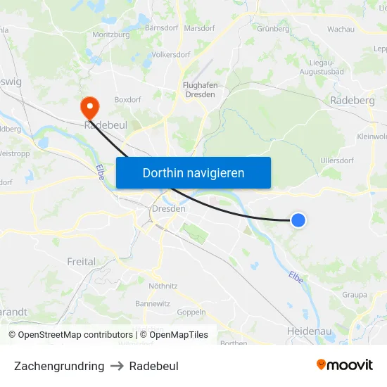 Zachengrundring to Radebeul map
